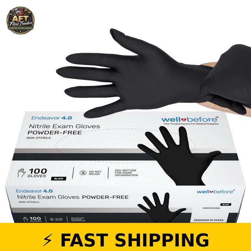WellBefore Black Nitrile Disposable Gloves – XSmall, 100 Count
