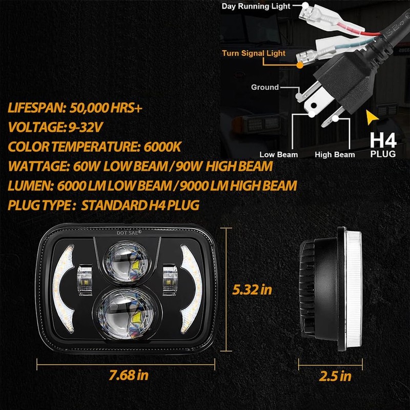 H6054 5x7 7x6 led headlights for Kenworth T300 Chevy Express S10 Blazer Van J... gallery