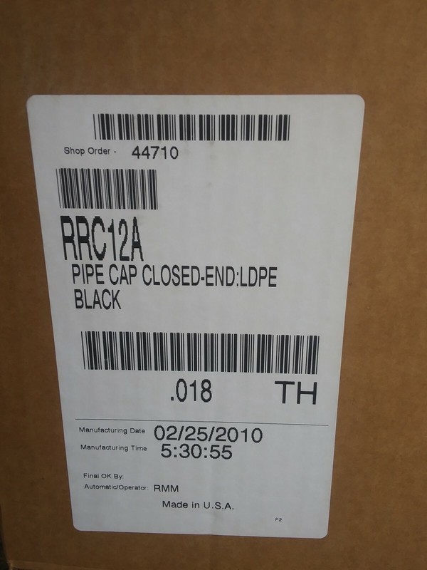 ALLIANCE PLASTICS CLOSED END PIPE CAP RRC-6, -8, -10, -12, NPT, LDPE BLK (qty-2) gallery