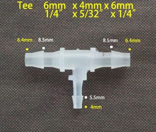 Plastic Tee Hose Barb 1/4 x 5/32 x 1/4″ 6mm-4mm-6mm Fitting Reducer Connector In