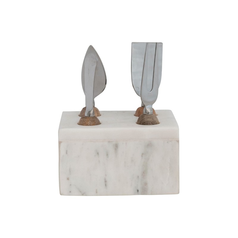 Creative Co-Op Modern Stainless Steel Cheese Servers Wood Handles And Marble gallery