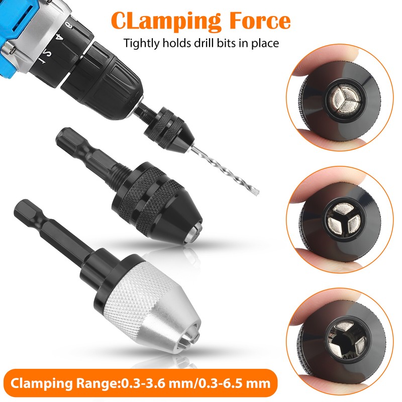 2Pcs 1/4" Inch Hex Shank Keyless Drill Bit Chuck Quick Change Adapter Converter gallery