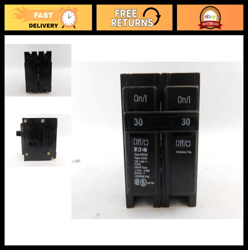 30A Double Pole Circuit Breaker, 120/240V, Type BR, 10 kAIC, Electrical Panel Up
