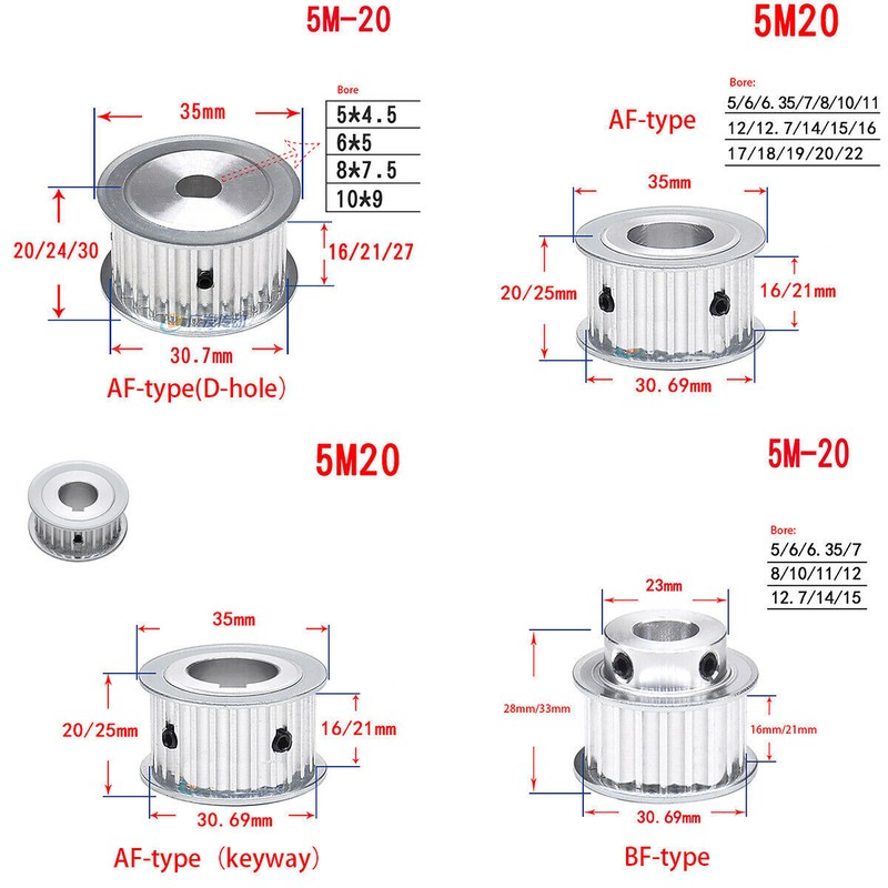 5M-20T Timing Pulley Synchronous Wheel Bore 5mm-20mm for Reprap 3D Printer CNC