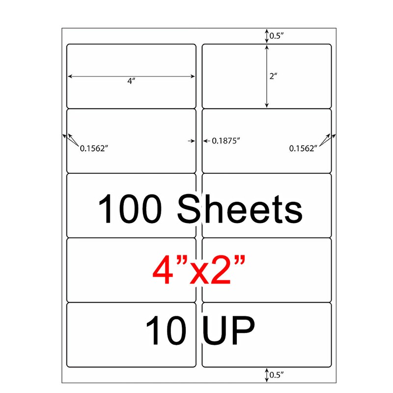 100 Sheets 2″x4″ Shipping Address Labels 1000 Labels for Laser & Inkjet 10 UP