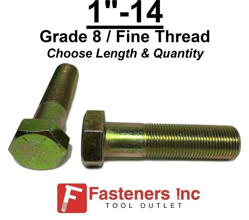 1″-14 Hex Bolt Yellow Zinc Grade 8 Cap Screw Fine Thread (Choose Length & Qty)