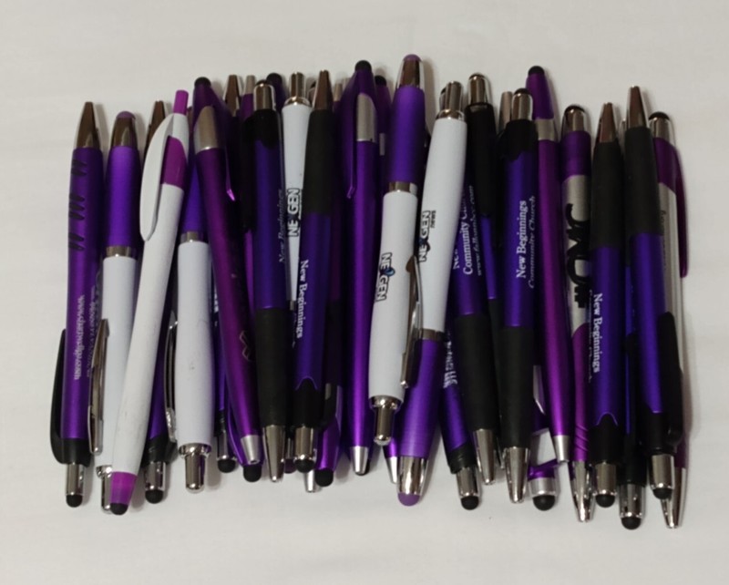 30ct Mixed Lot Misprint Retractable Click Pens w/Stylus: PURPLE/ VIOLET/LAVENDER gallery
