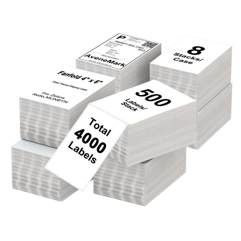8 Stacks 4000 Labels 4″ x 6″ Fanfold Direct Thermal Labels, Postage Shipping …