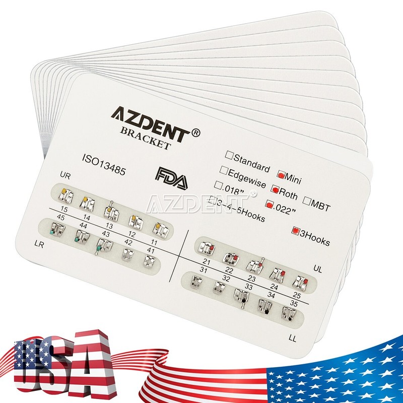 50 Packs AZDENT Dental Orthodontic Metal Brackets Braces Mini Roth.022 Hooks 3