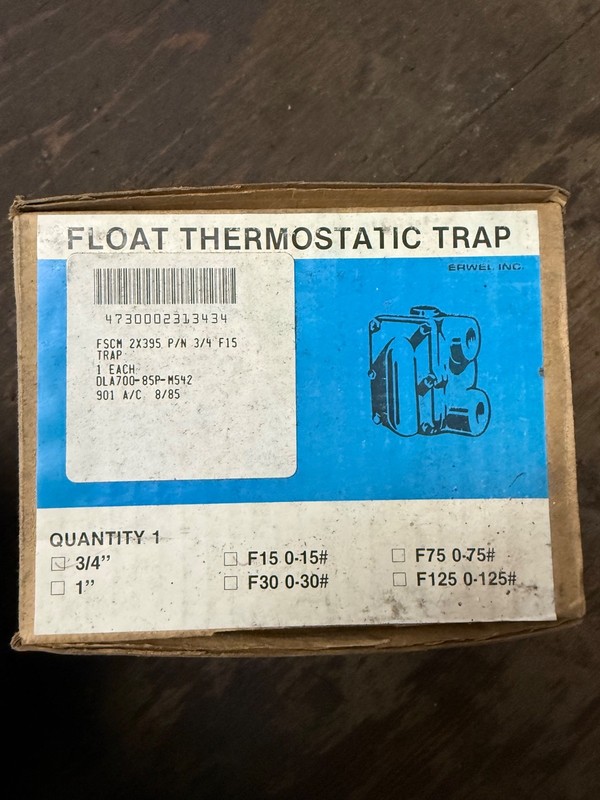 Erwel F-15 3/4” Float & Thermostatic Steam Trap 0-15 PSI NOS Vintage Lot of 19 gallery