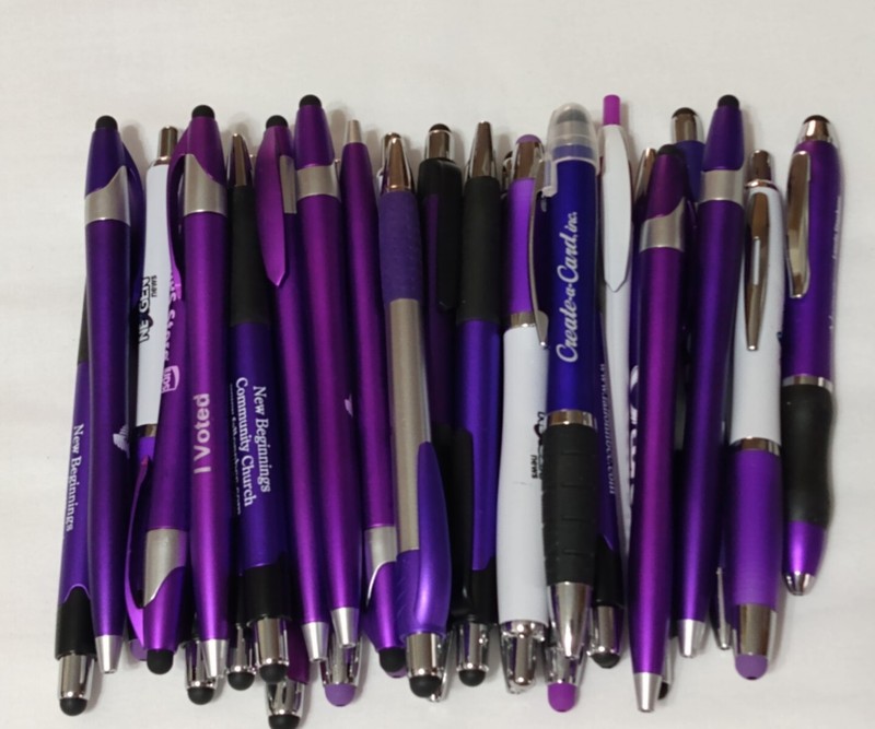 30ct Mixed Lot Misprint Retractable Click Pens w/Stylus: PURPLE/ VIOLET/LAVENDER gallery