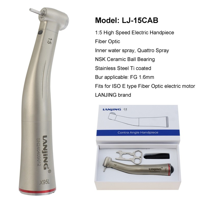 Dental Electric Handpiece LED 1:5 1:4.2 1:1 Contra Angle 45 Degree High Speed