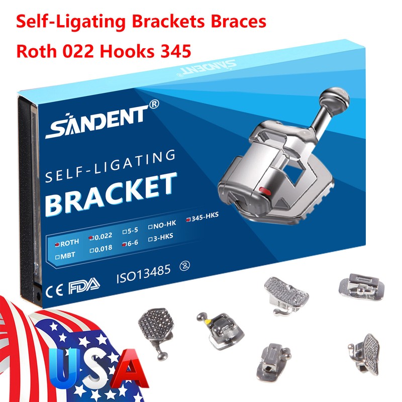 Dental metal brackets self-ligating ortodoncia Mini Braces Hook 345 Roth.022″ ns
