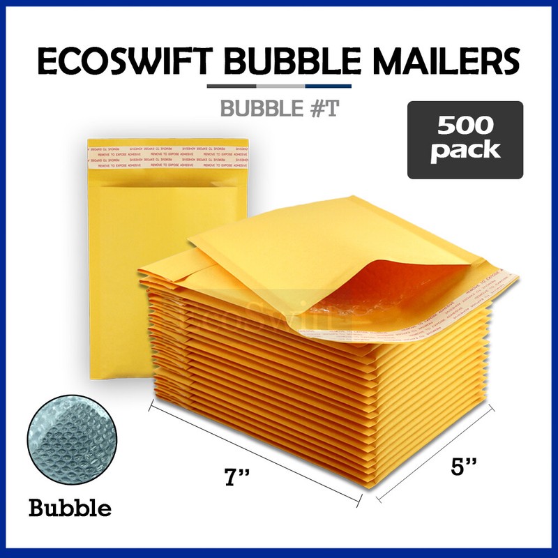 500 #T 5 x 6 EcoSwift Small Kraft Bubble Mailers Padded Shipping Envelopes Bags