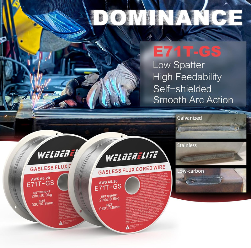 Paquete de 2 alambres con núcleo fundente sin gas de 0,030", 2 lb cada uno, perf gallery