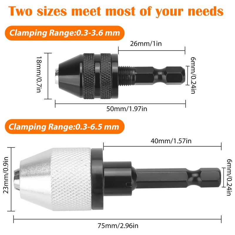 2Pcs 1/4" Inch Hex Shank Keyless Drill Bit Chuck Quick Change Adapter Converter gallery
