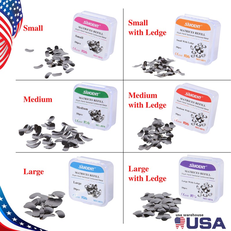 Dental Sectional Matrix System Contoured Metal Matrices Refill Matrix Bands 50x