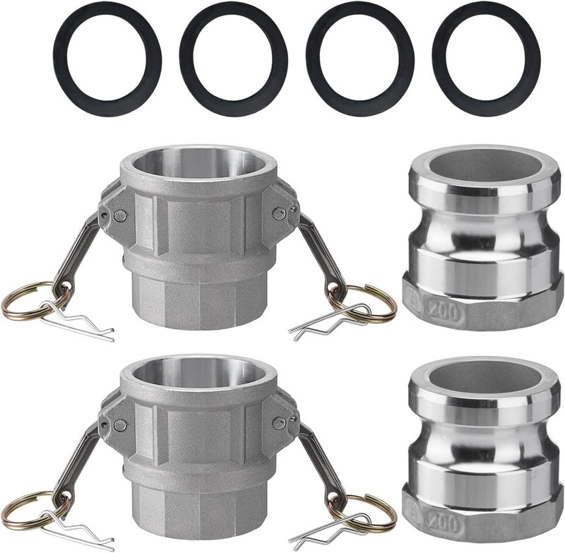 2 PCS Aluminum Camlock 2″ part D Cam & Groove Hose Fittings+2 PCS Aluminum Gl…