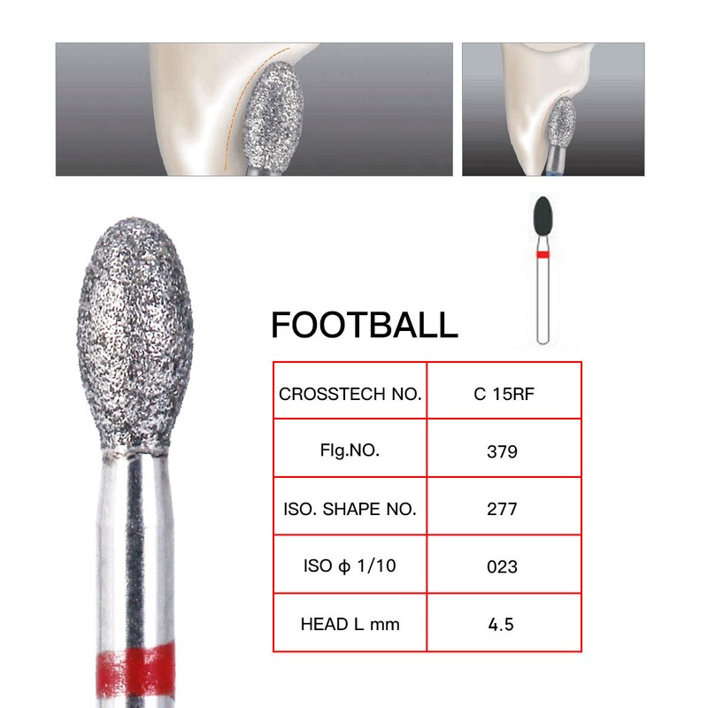 10Pcs/Box AZDENT Dental Diamond Burs FOOTBALL FINE RED Friction Grip 379-023F gallery