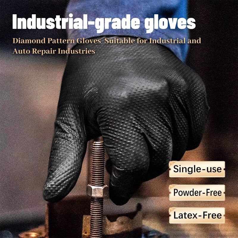 GP Craft Black Nitrile Gloves 8Mil Diamond Grip Disposable Latex-Free 1000/Case gallery