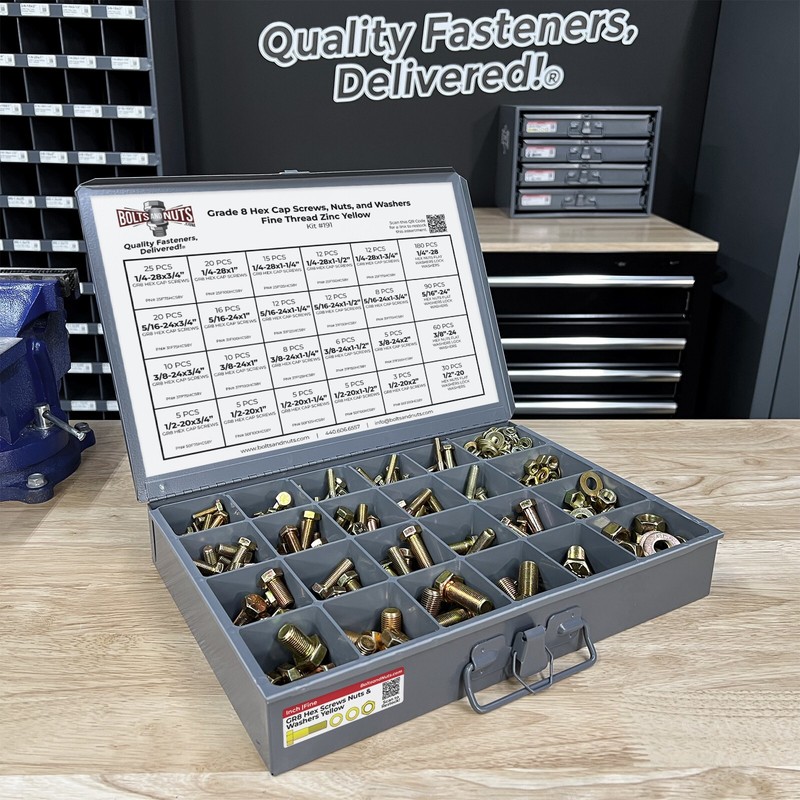 Grade 8 Hex Cap Screws Nuts Washers Fine Thread Zinc Yellow Assortment - 575PCS gallery