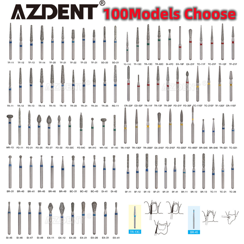 AZDENT Dental FG Diamond Burs For High Speed Handpiece Friction Grip 5Pcs/Box