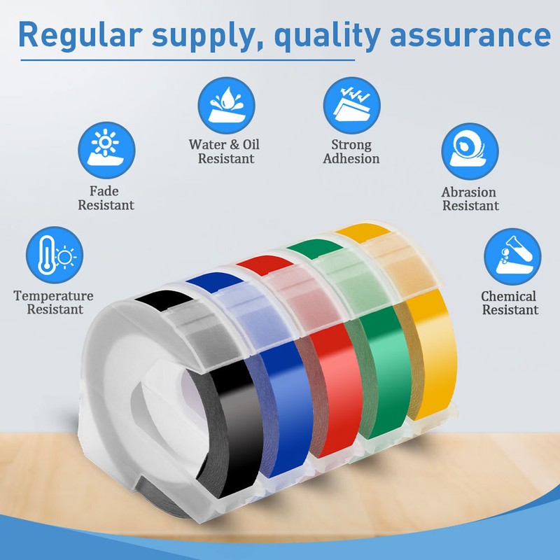 5PK Dymo 3D Embossing Label Tape 9mm for Dymo Organizer Xpress Label Maker 3/8" gallery