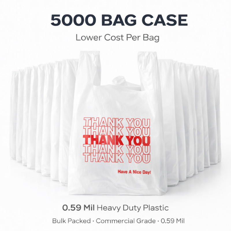 5000 Thank You T-Shirt Bags 0.59 Mil 1/6 21x6.5x11.5 Grocery Carryout gallery