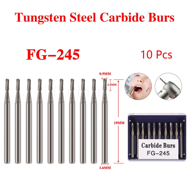 10-100pcs FG245 Dental Carbide Burs High Speed Pear Friction Grip Drill Bits