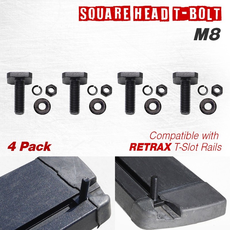 Retrax-T-Slot T-bolts w/Washer Hex Nuts Stainless Steel Screws Black 4pcs M8