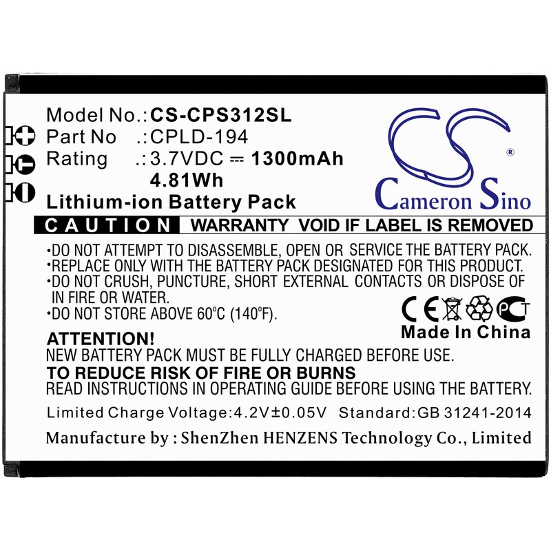 1300mAh / 4.81Wh Battery for Coolpad 3312A,Snap P/N: CPLD-194 gallery