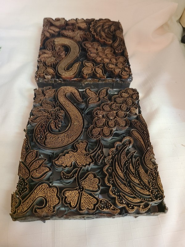Vintage Copper Fabric Pattern Stamp Print Block 7 inches x 8 inches