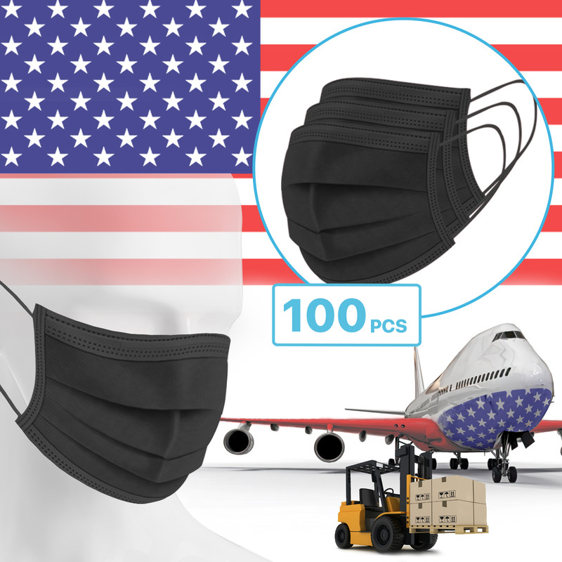100 Packs – Black 3-Ply Disposable Procedural Face Mask Protective Mouth Cover