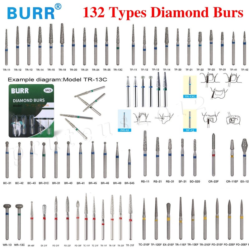 100 piezas/20 tipos Burr fresas de diamante dentales FG medio 1,6mm Kit FG1.6MM gallery