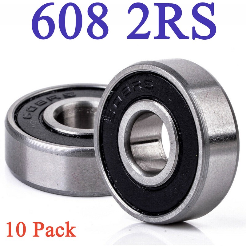 10Pack 608-2RS Ball Bearing Two Rubber Sealed Chrome Skateboard 8x22x7