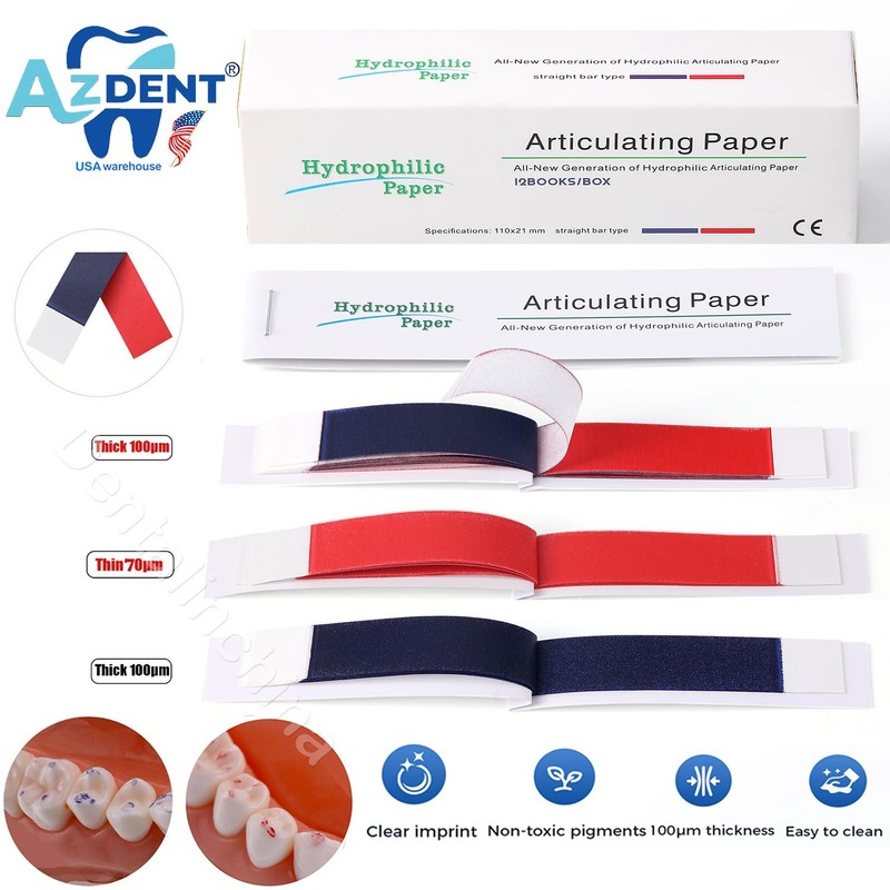 AZDENT Dental Articulating Papers Double Sided Strips Red/Blue Thin Bite Paper