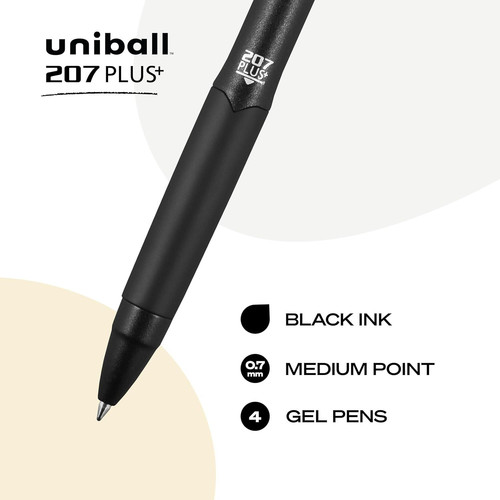 uniball 207 Plus+ Retractable Gel Pens, Medium 1 Count (Pack of 4), Black gallery