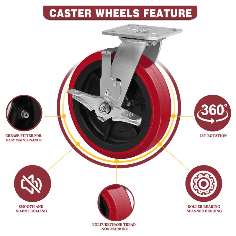 8 Inch Polyurethane Tread Caster Wheels Heavy Duty,Capacity 1200-4800LB gallery