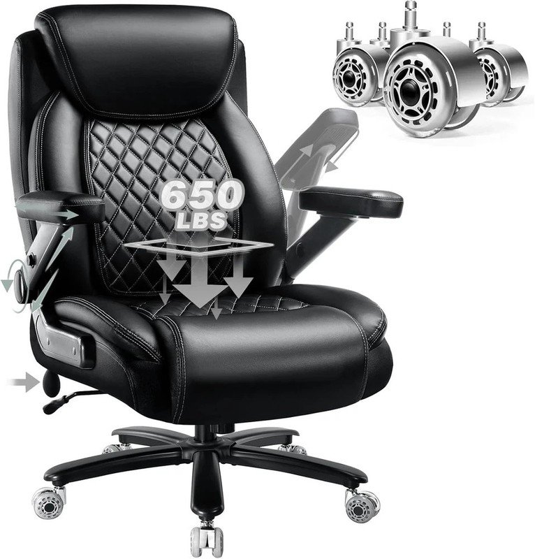 650lbs Big and Tall Office Chair Wide Heavy Duty Executive Chair w/ 5D Flip Arms gallery