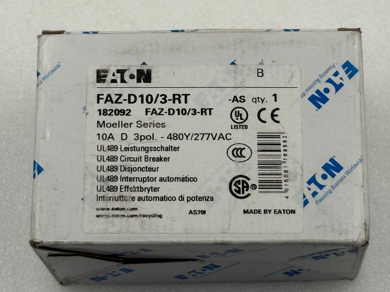 Eaton FAZ-D10/3-RT Moeller Series 3 Phase Circuit Breaker New in Box Surplus gallery