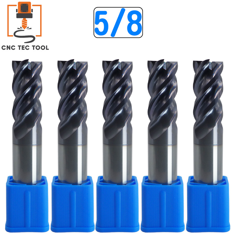 5 PCS 5/8″ 4 Flutes Square 45° Helix Carbide End Mill Bits AlTiCrN Coated HRC 50