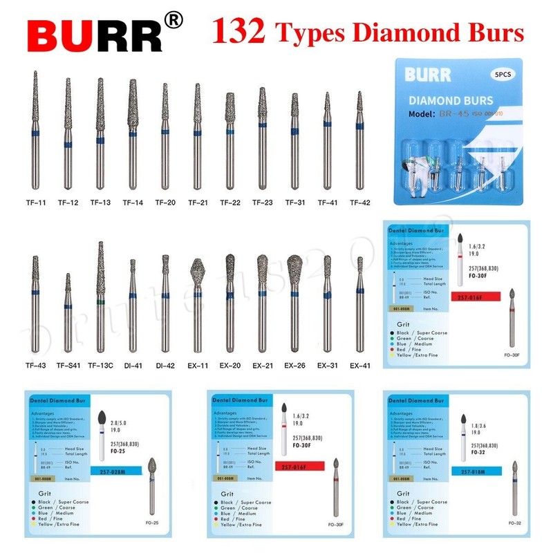 100 Types Dental FG Diamond Burs For High Speed Handpiece Friction Grip 50pcs gallery