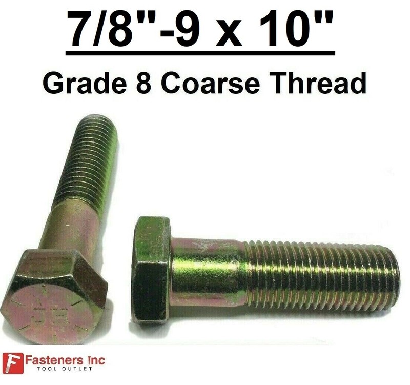 7/8-9 x 10″ Hex Bolt Yellow Zinc Plated Grade 8 Cap Screw Coarse Thread