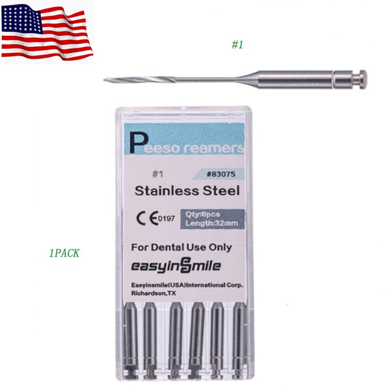 6Pcs 1# Dental Endodontic Peeso Reamers Drills Stainless Steel Engine Use 32mm