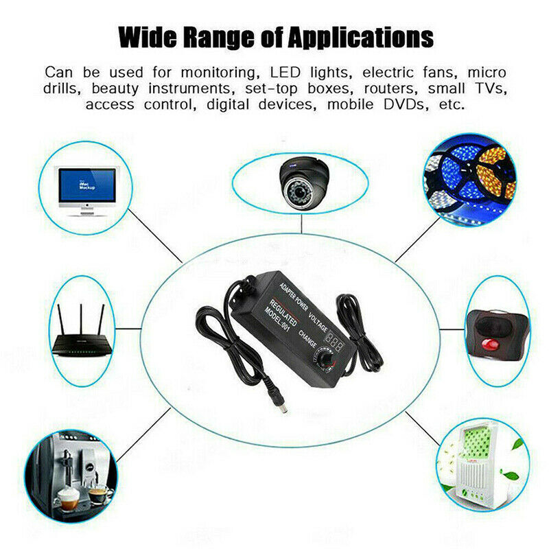 Adjustable Voltage Power Supply 3-24V w/ LCD Display AC / DC Switch Adapter US gallery