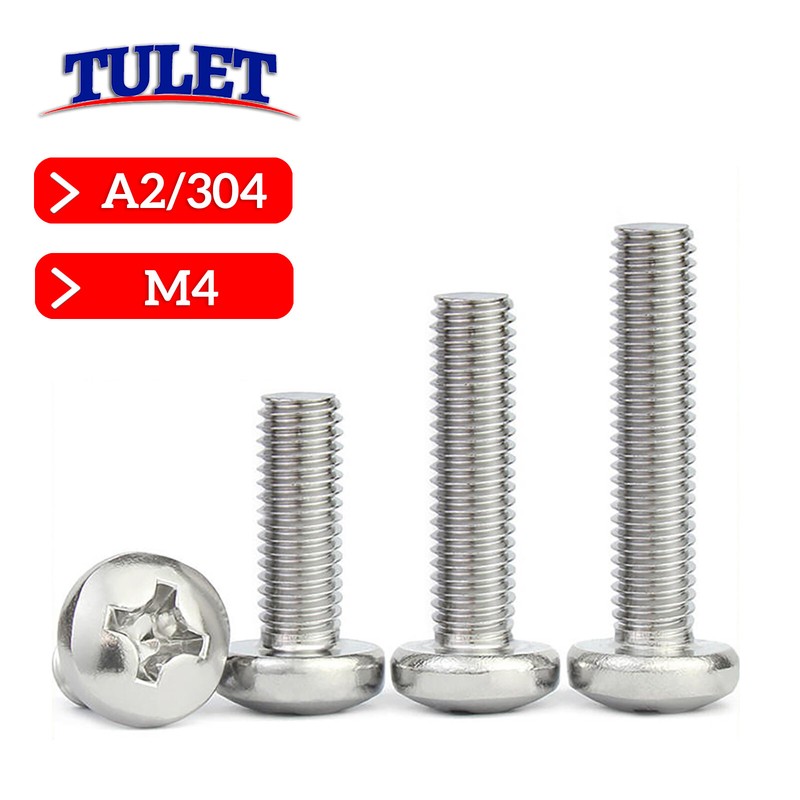 M4 / 4mm Phillips Pan Head Machine Screws Stainless Steel A2 18-8 DIN 7985A