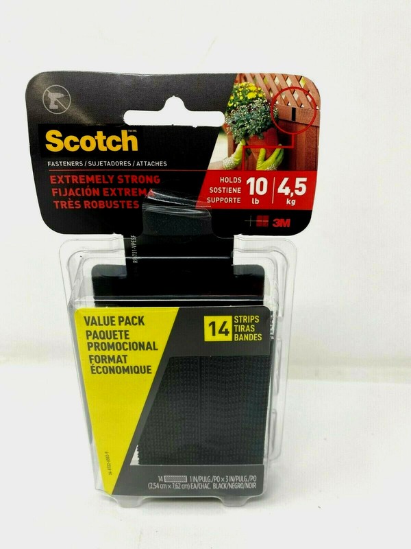 14 strips 3M Scotch Fasteners Extremely Strong Holds 10Lb 4.5kg 1 in x 3 in New