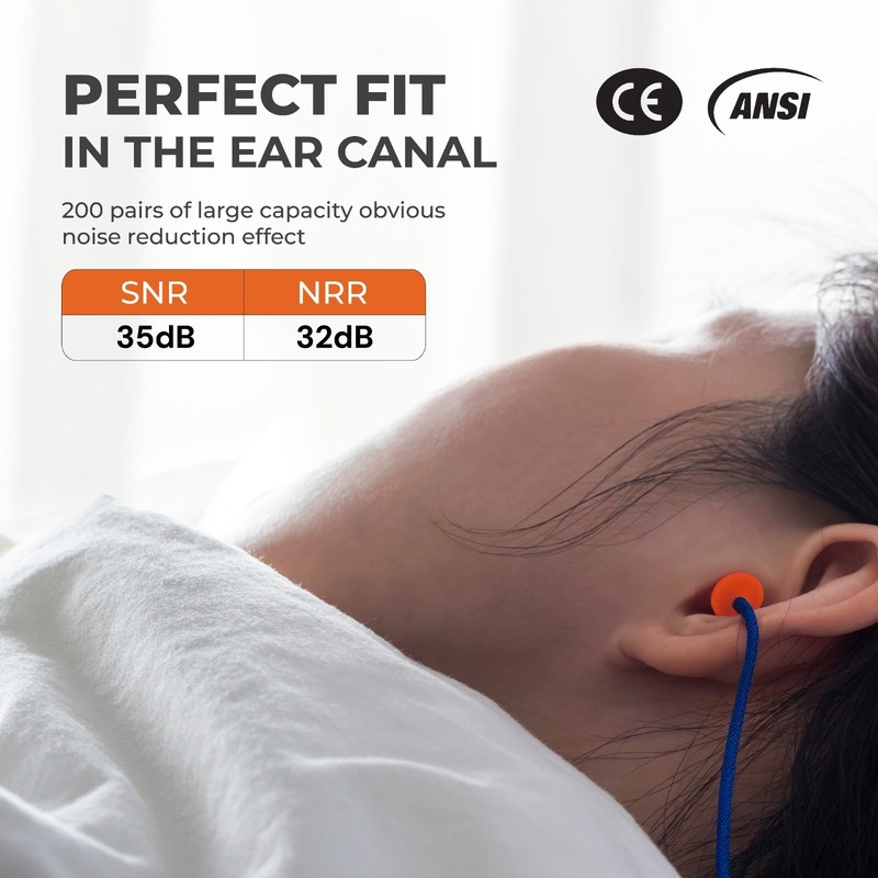 ATERET Earplugs 100 Pairs I 32db Noise Cancelling Soft Disposable Corded 100 PK gallery