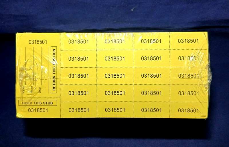 500 Yellow Chinese Tickets – «Hold This Stub» OR «Buyer’s Name, Email & Phone» –