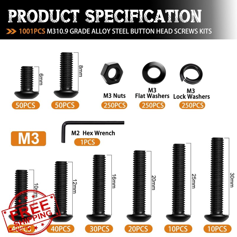 mankk M3 Screws Assortment Kit 1001 Pcs gallery